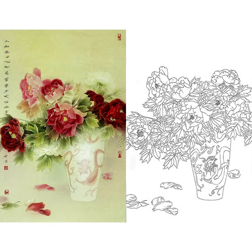 有步骤国画白描底稿花鸟葡萄