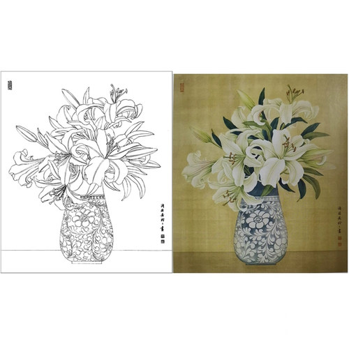 有步骤国画白描底稿花鸟葡萄