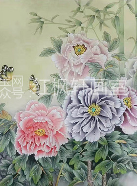 红枫轩工笔画白描底稿牡丹花鸟国画熟宣纸手绘线描画稿可直接上色