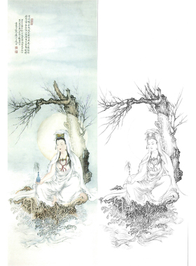 临王少卿工笔画白描底稿牡丹