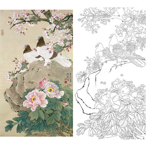 王少卿工笔画白描底稿临摹