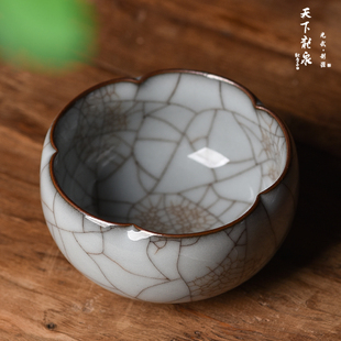 龙泉青瓷周光武手工点彩铁胎海棠杯陶瓷哥窑功夫茶具单杯主人杯