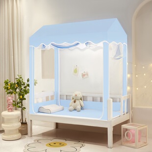 新款儿童床防摔蚊帐家用婴儿防掉床蒙古包全包底拼接床蚊帐三开门