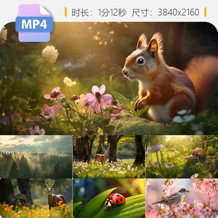 高清森林动物4K生机盎然春天唯美阳光明媚野生动物自然视频素材