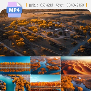 高清阿拉善额济纳旗胡杨林秋天航拍沙漠金塔黑水城唯美视频素材