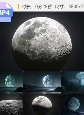 高清月球转动潮汐引力行星轨道陨石坑黑色背景太空夜晚视频素材