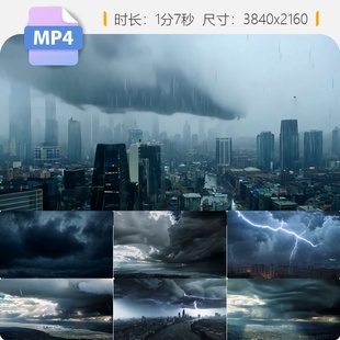 高清春雷乌云电闪雷鸣城市下雨延时雨过天晴彩虹极端天气视频素材