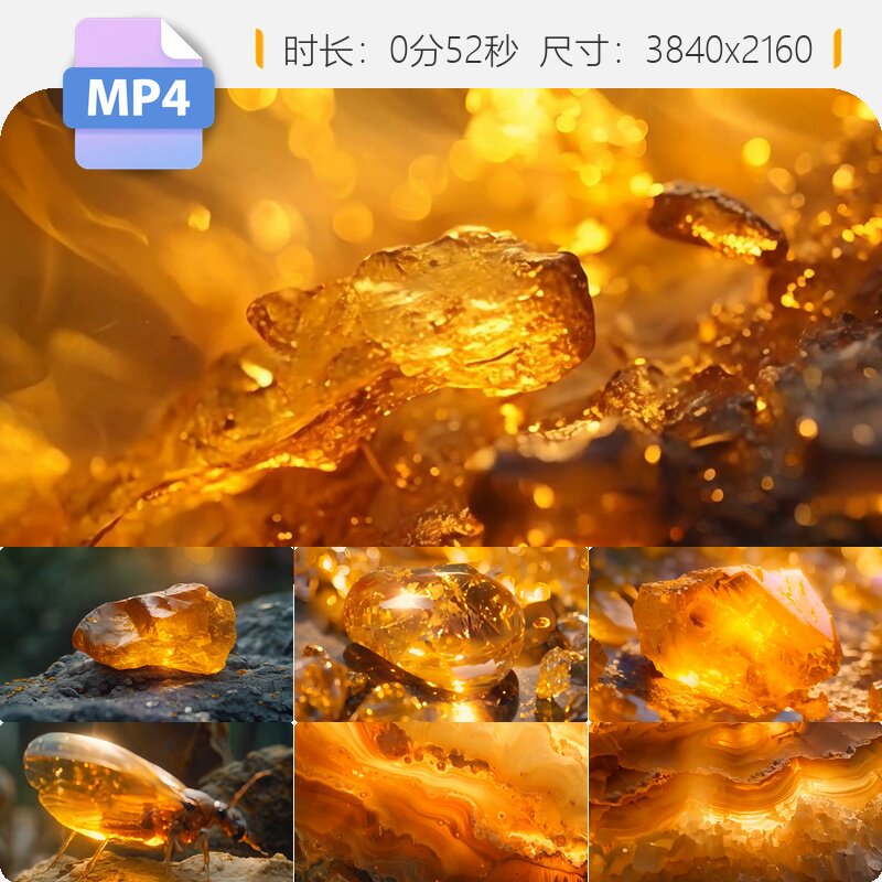高清天然琥珀树脂化石珠宝饰品蜜蜡精美特效背景专业拍摄视频素材