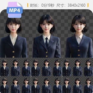 高清虚拟主播解说员3D卡通数字人主持老师职业装学生装视频素材