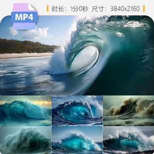 高清海洋巨浪滔天翻滚波涛汹涌拍打沙滩慢镜头唯美视频素材
