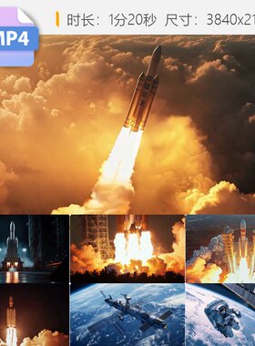 高清中国航天长征五号载人火箭发射升空探索宇宙空间站视频素材
