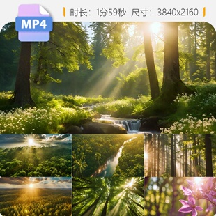 高清森林溪流晨曦薄雾深山航拍原始生态日出自然氧吧风景视频素材