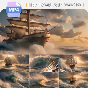 高清大海帆船惊涛骇浪乘风破浪远航运输渔丝绸之路视频素材