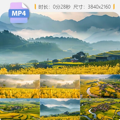 高清春天油菜花海江南梯田乡村田园风光白墙黛瓦石板小路视频素材