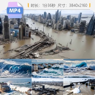高清自然灾害气象地质灾害海啸地震风暴雪崩水淹城市废墟视频素材