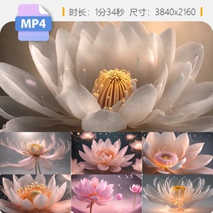 高清唯美荷花梦幻开放莲水晶浪漫全息粉色光效粒子泡朵绚视频素材