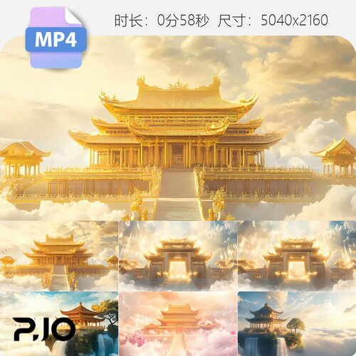 高清4K仙宫天宫凌霄宝殿神仙仙境神话传说祥云金碧辉煌视频素材