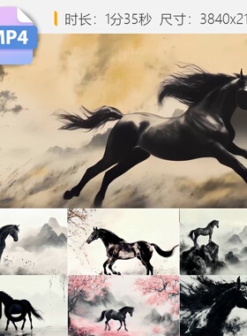 高清4K高帧率水墨马艺术奔腾匹宝万国画文化成功当先精选视频素材