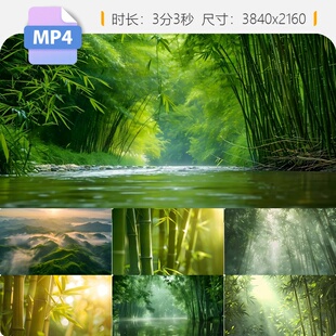 高清竹林竹海禅意山水田园小桥流水人家碧溪幽径清新宁静视频素材