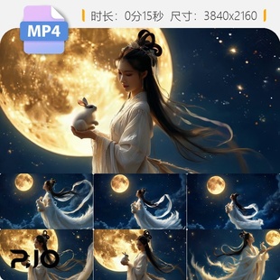 高清嫦娥奔月神话传说中秋玉兔仙女花好月圆古风背景视频素材