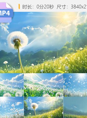 高清唯美蒲公英种子飘散天空希望播种夏文艺小清新田野吹视频素材