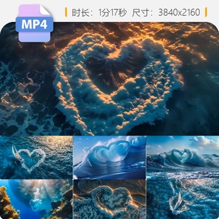 高清三八妇女节520爱心海浪海誓山盟永结同心婚庆情岛小视频素材