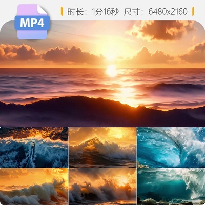 高清6K宽屏唯美海浪大海海洋日落航拍气势磅礴唯传奇视频素材