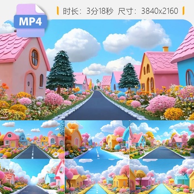高清这条街最靓的仔配乐成品卡通粉色可爱梦幻童话小镇场视频素材