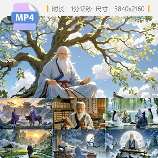 高清老子道家古人历史典故春秋战国思想家哲学道德经紫气视频素材