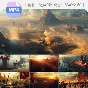 高清古代战争千军万马奔腾战场将军骑射箭投石车攻城匈奴视频素材
