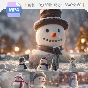 高清雪人冬天大寒立春圣诞戴帽子中国风造型快乐童话世界视频素材