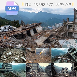 高清汶川地震灾后废墟残垣房屋倒塌破败建筑救援现场重建视频素材