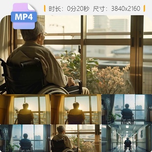 高清孤独老人空巢患者坐轮椅医院背影阿尔茨海默症呆滞岁视频素材