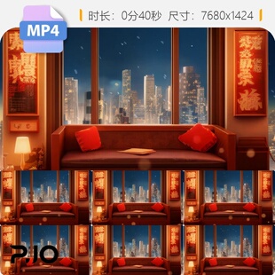 高清喜庆过年万家灯火背景宽屏LED春晚城市繁华夜景视频素材