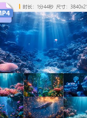 高清海底世界唯美梦幻海洋生物珊瑚鲸鱼海龟水族馆深海视频素材