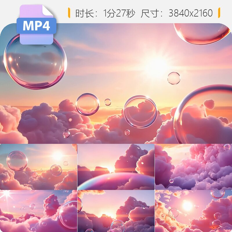高清粉色梦幻天空云朵泡泡儿童节大屏舞台浪漫唯美动画视频素材 - 实物图