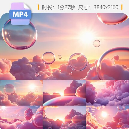 高清粉色梦幻天空云朵泡泡儿童节大屏舞台浪漫唯美动画视频素材