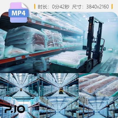 高清冷链低温仓库冰冻海鲜物流存储运输食品系统管理配送视频素材