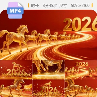 高清2026马年万马奔腾贺岁喜庆年会盛典震撼大气开场视频素材