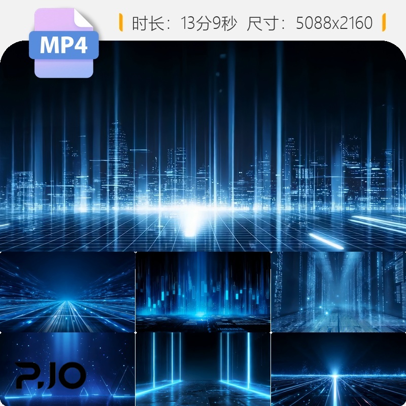 高清蓝色科技背景城市未来感数字空间穿梭赛博朋克AI视频素材