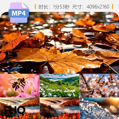 高清春夏秋冬四季变化自然景观森林树木花草蜜蜂云雾风光视频素材