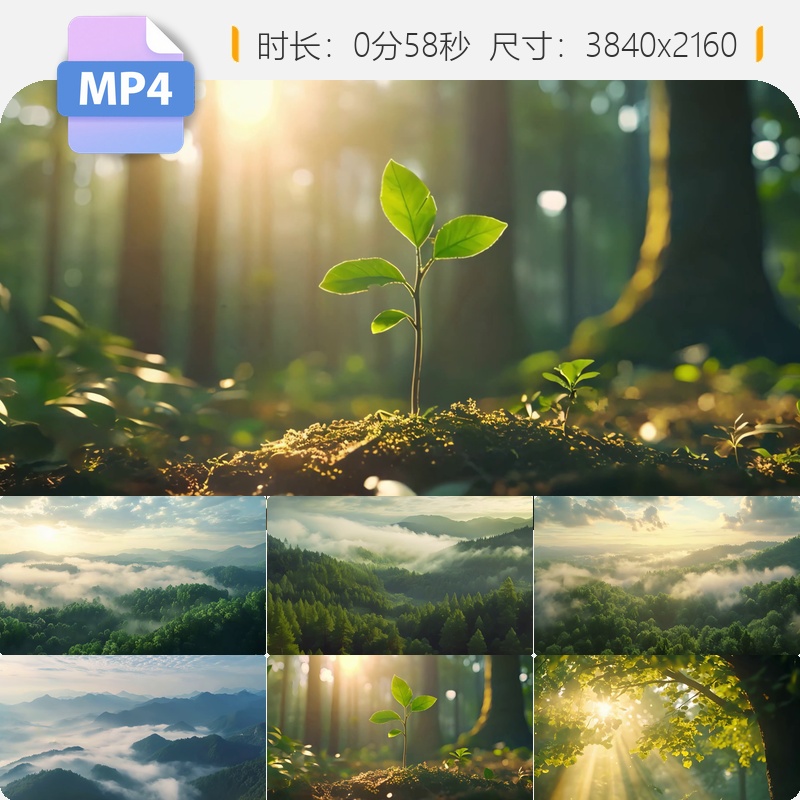 高清森林晨光丁达尔效应大自然氧吧生机草地秘境微观世界视频素材