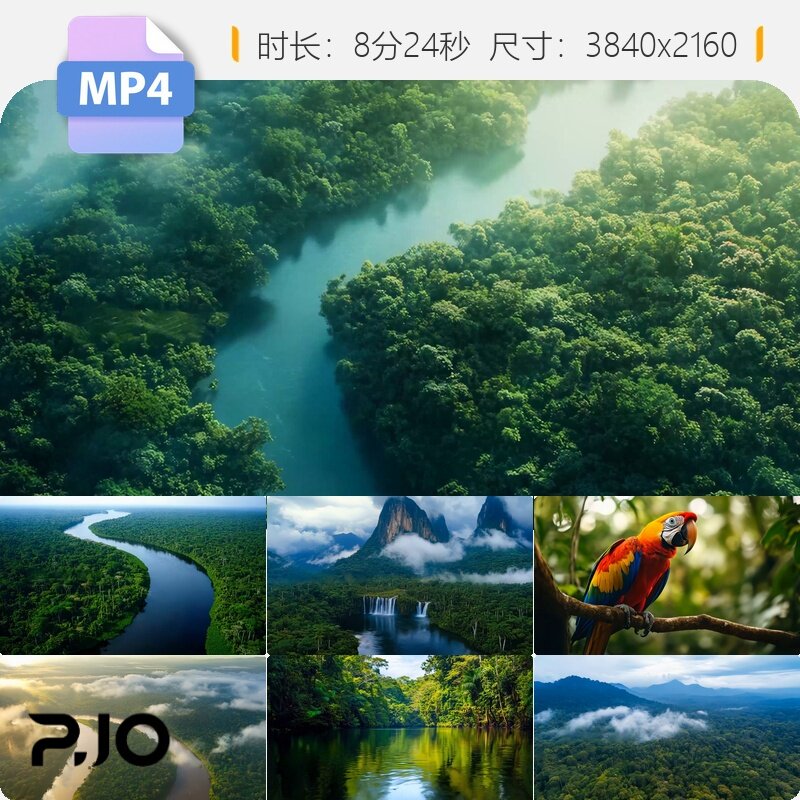 高清原始森林热带雨林8分钟航拍云海绿水青山延时清晨视频素材