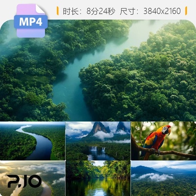 高清原始森林热带雨林8分钟航拍云海绿水青山延时清晨视频素材