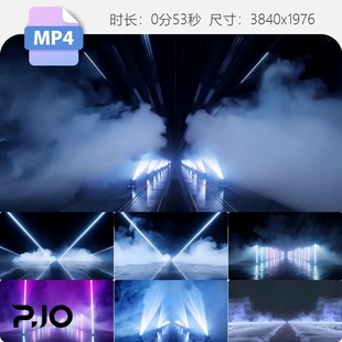 高清赛博朋克隧道穿梭电音酒吧LED霓虹VJ动感几何幻光视频素材