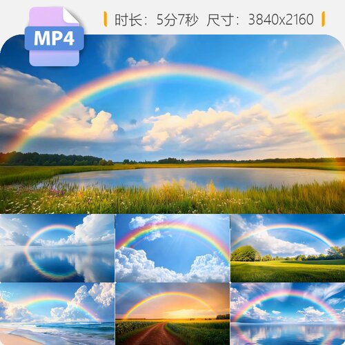 高清天空湖面彩虹唯美湖泊意境日出朝霞延时火烧云倒影4K视频素材