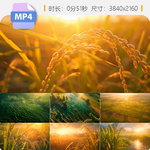 高清稻田水稻田大米逆光唯美绿色无污染南方农场成熟粮食视频素材
