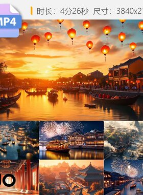 高清盛世大唐长安城烟花歌舞汉宫殿夜景中国风阁楼繁华视频素材