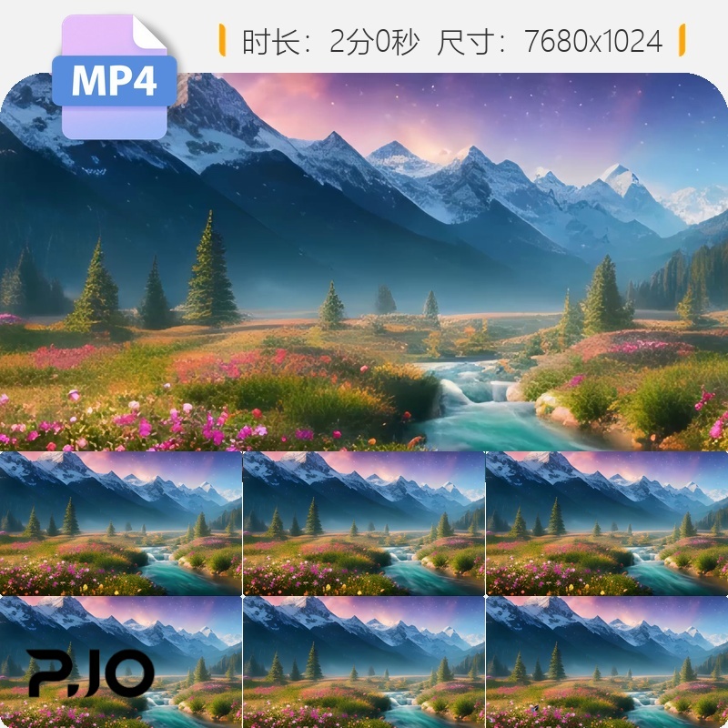 高清8k宽屏唯美叠山田野花草蝴蝶流水全息投影餐厅彩云视频素材