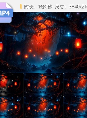 高清4K恐怖阴森地府红色灯笼背景led鬼门关奈何桥十八层视频素材